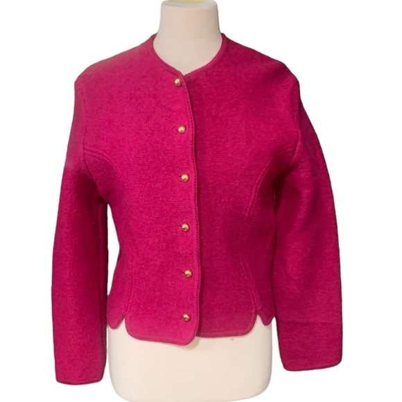Vintage Tally Ho magenta wool button up cardigan/jacket size 12 - Picture 6 of 8